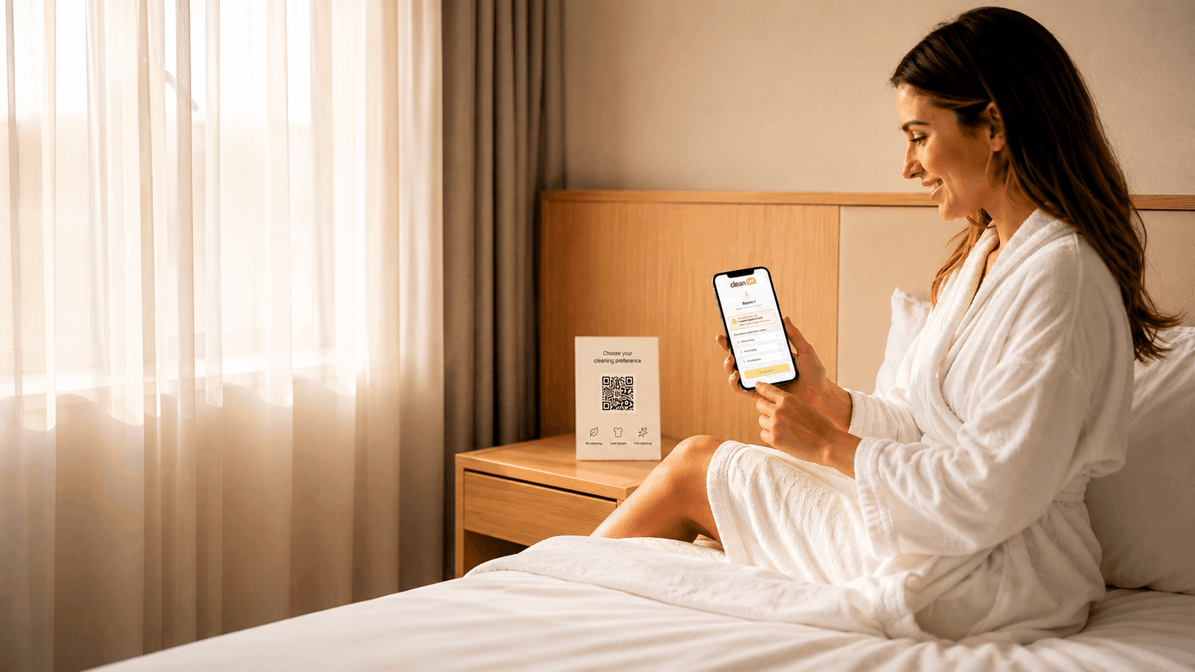 Guest scanning QR code for housekeeping preferences