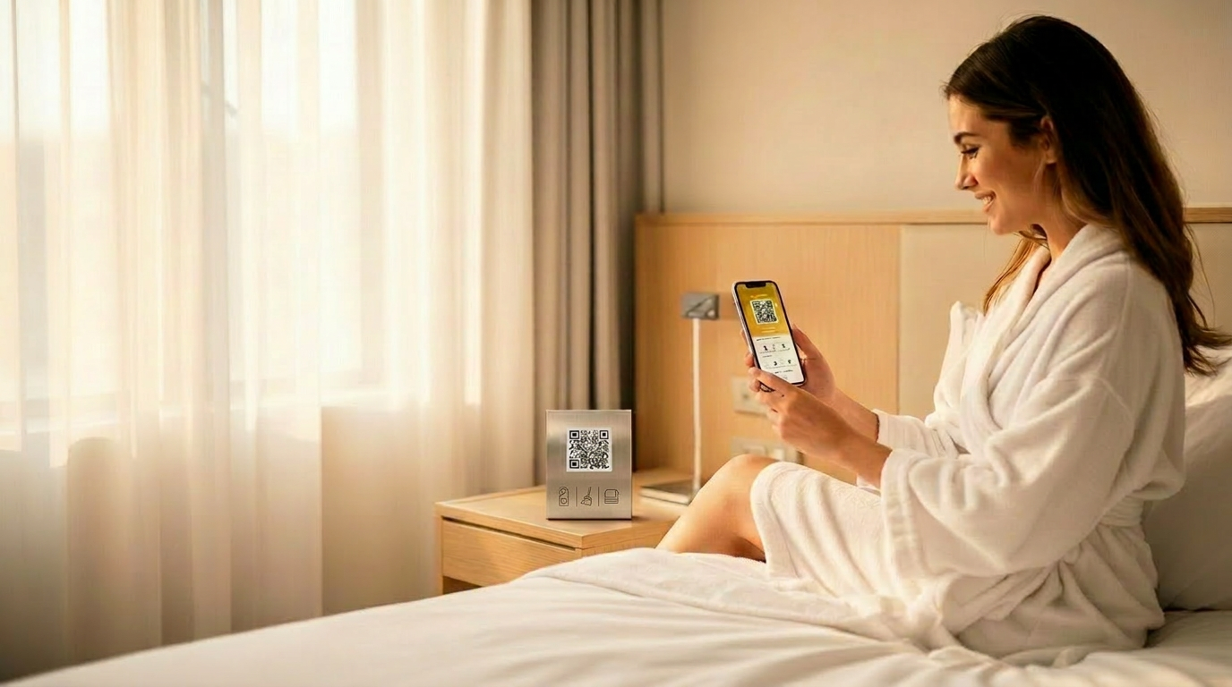 Guest scanning QR code for housekeeping preferences